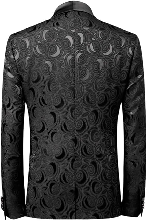 DREFEEL Men's 2 Piece Jacquard Suits Tuxedo 1 Button Shawl Collar Party Dinner Wedding Suit