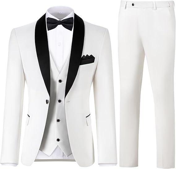 DREFEEL Men's 3 Piece Suit One Button Shawl Lapel Jacket Vest Pants Tuxedo Set