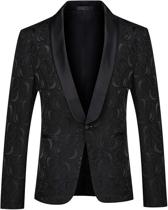 DREFEEL Men's 2 Piece Jacquard Suits Tuxedo 1 Button Shawl Collar Party Dinner Wedding Suit