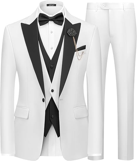 DREFEEL Men's 3 Piece Slim Fit Suit Set Blazer Jacket Vest Pants Tuxedo Set