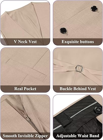 DREFEEL Men's 3 Piece Suit One Button Shawl Lapel Jacket Vest Pants Tuxedo Set